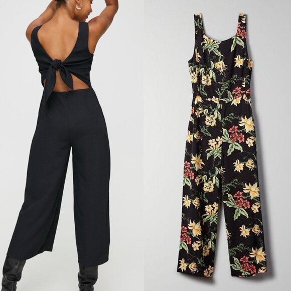 Aritzia Wilfred Ecoulement Jumpsuit Tie Back Black Tropical Floral Size 2 - Picture 1 of 6